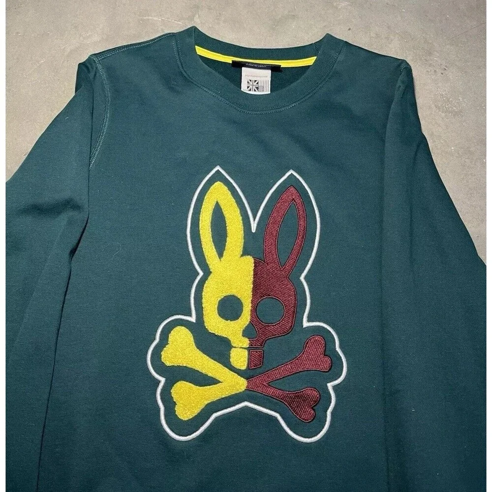 Psycho Bunny Sweatshirt Cooper Split Bunny Logo B6S840U1FT-PCR Men's Size XXS